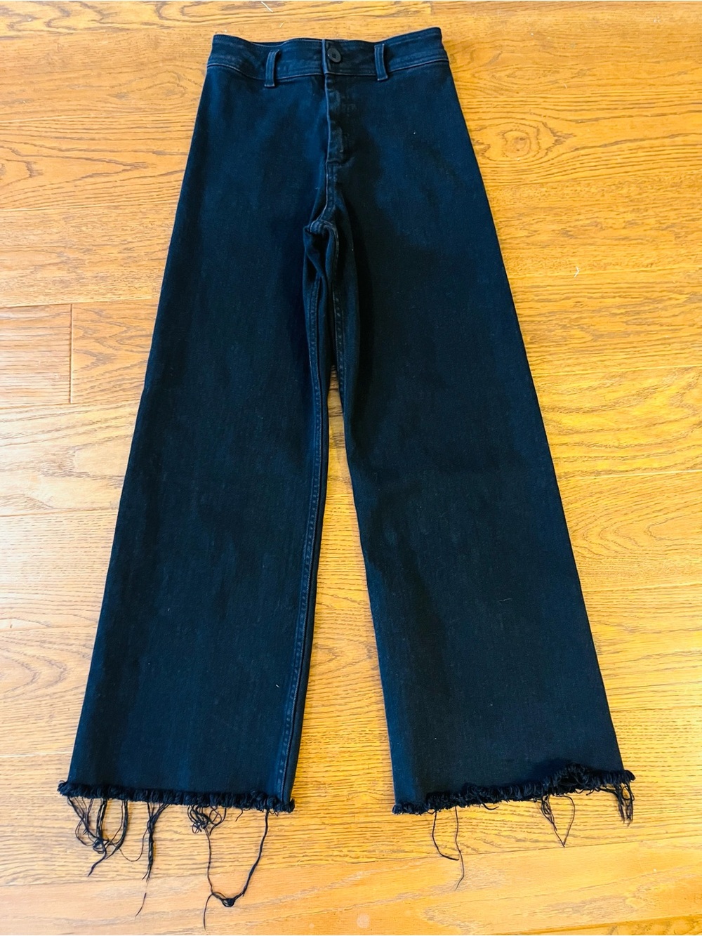 Wide Leg Black Fringe Hem Jeans - Women